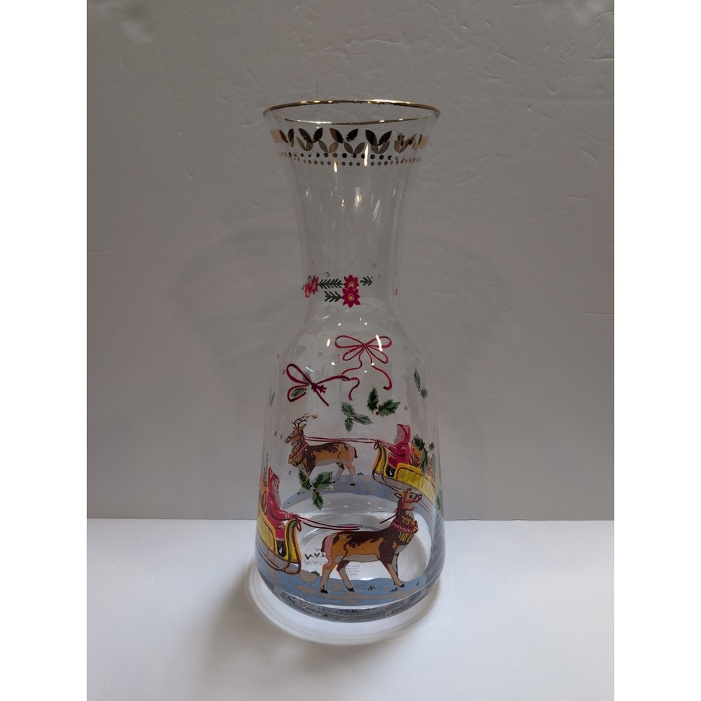 Anthropologie Nathalie Lete Santa Sleigh Christmas Holiday Carafe Glass 57.7 Oz
